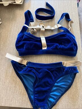 Bandurska Velvet Two-Piece pole Bikini Set in Royal Blue